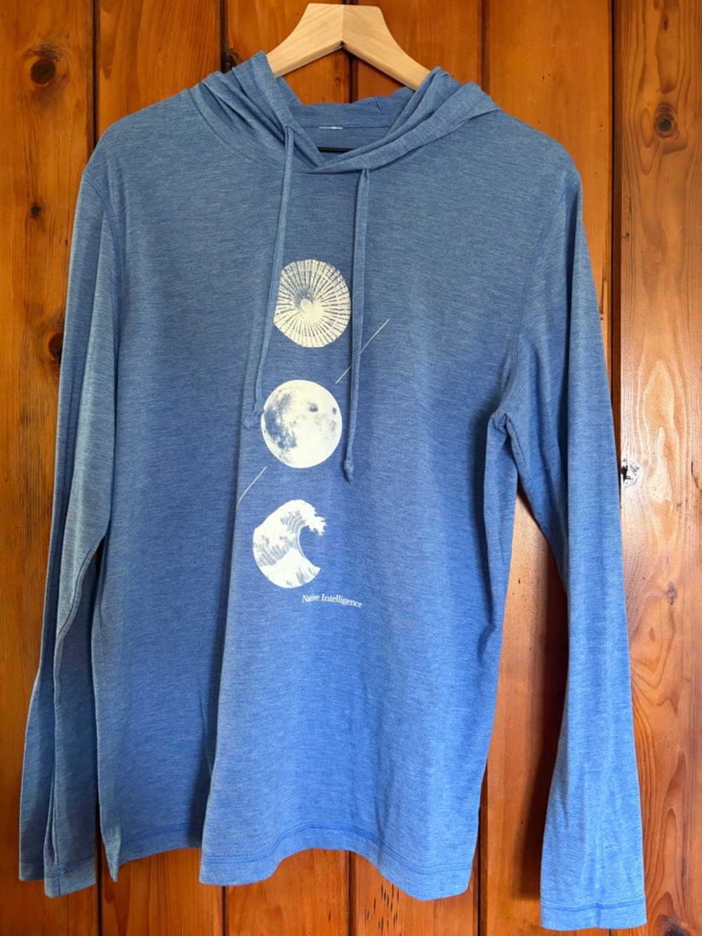 Native intelligence Light Blue Hooded Men's LS tee medium